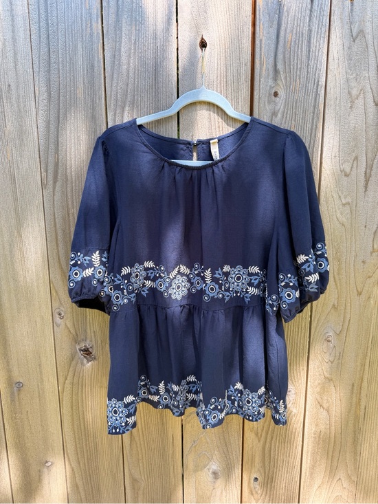 torrid Tops - NWOT TORRID BELLE ISLE Navy Embroidered Peasant Blouse